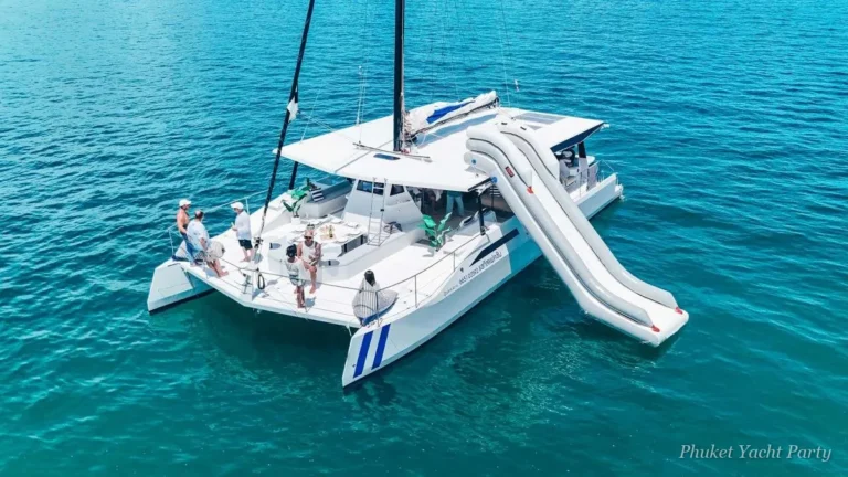 Bassline 55 party catamaran with a water slide and sea pool in Phuket